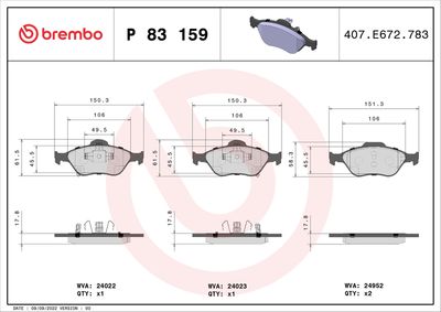 Brake Pad Set, disc brake BREMBO P 83 159