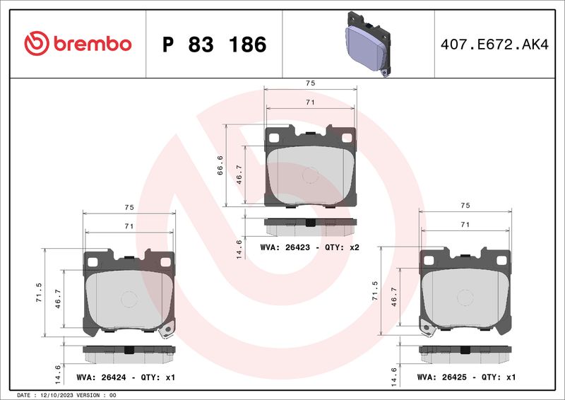 BREMBO P 83 186 Brake Pad Set, disc brake