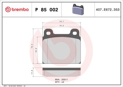 Brake Pad Set, disc brake BREMBO P 85 002