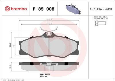 Brake Pad Set, disc brake BREMBO P 85 008
