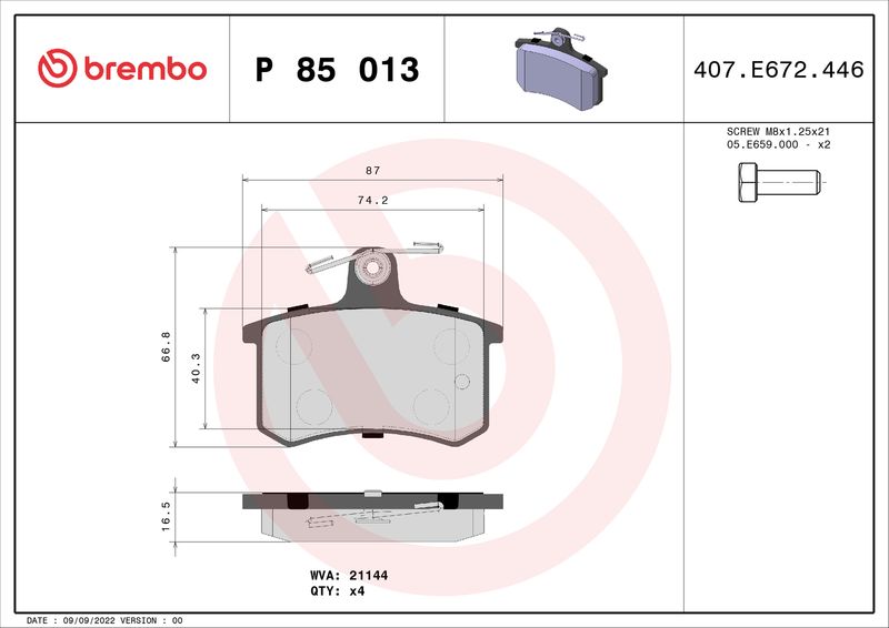 BREMBO P 85 013 Brake Pad Set, disc brake