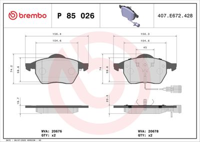 Brake Pad Set, disc brake BREMBO P 85 026