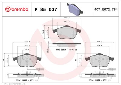 Brake Pad Set, disc brake BREMBO P 85 037X