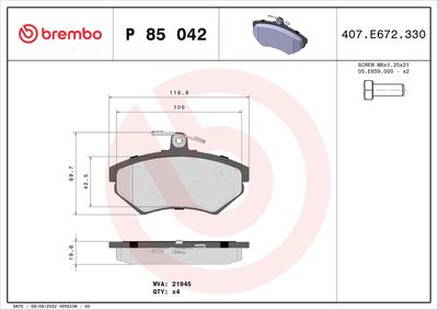 Brake Pad Set, disc brake BREMBO P 85 042