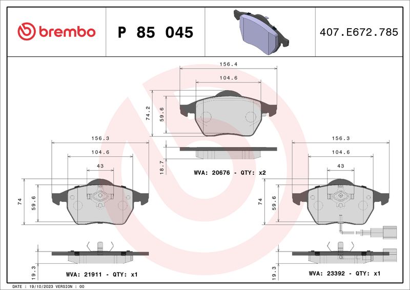 BREMBO P 85 045 Brake Pad Set, disc brake