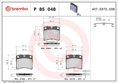 Brake Pad Set, disc brake BREMBO P 85 048