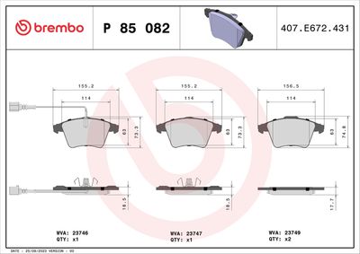 Brake Pad Set, disc brake BREMBO P 85 082