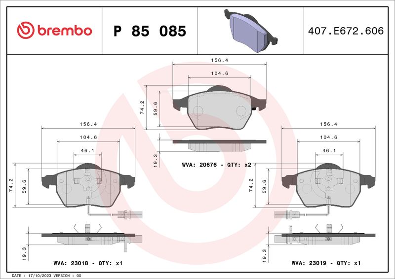 BREMBO P 85 085 Brake Pad Set, disc brake