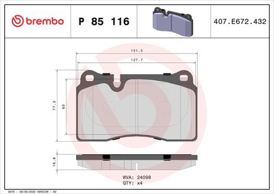 Brake Pad Set, disc brake BREMBO P 85 116