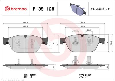 Brake Pad Set, disc brake BREMBO P 85 128