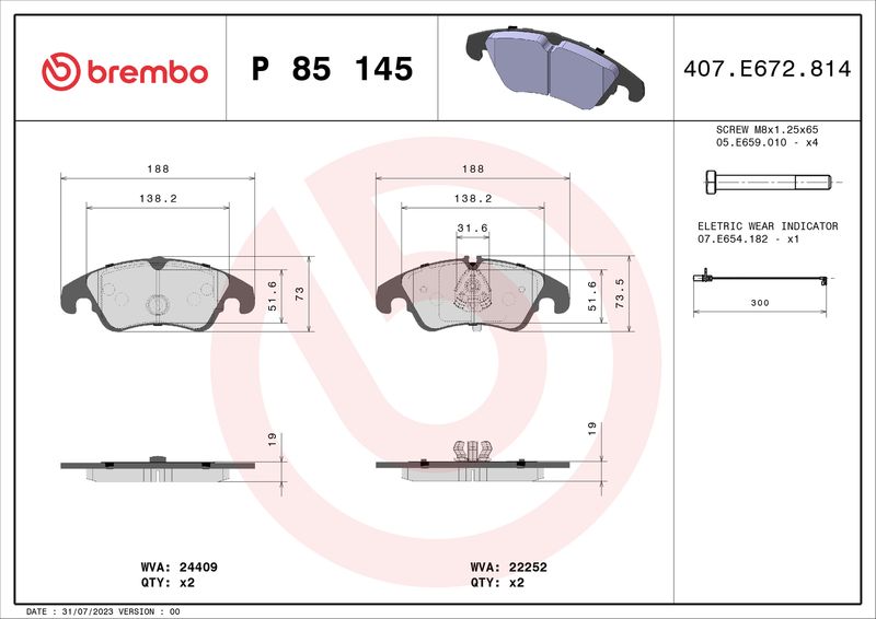 BREMBO P 85 145 Brake Pad Set, disc brake