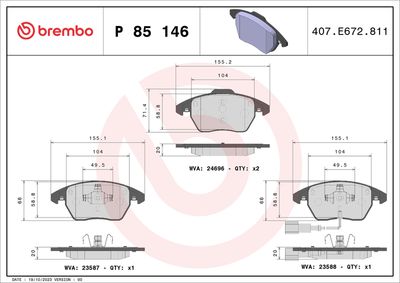 Brake Pad Set, disc brake BREMBO P 85 146