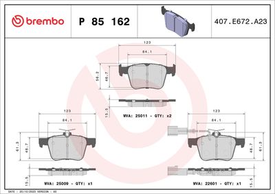 Brake Pad Set, disc brake BREMBO P 85 162