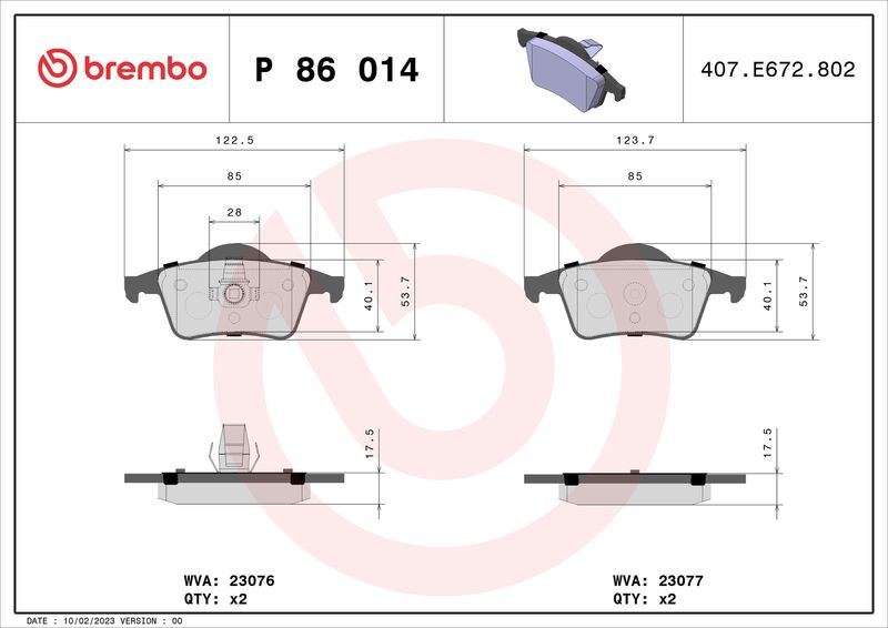 BREMBO P 86 014 Brake Pad Set, disc brake