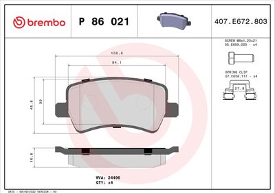 Brake Pad Set, disc brake BREMBO P 86 021