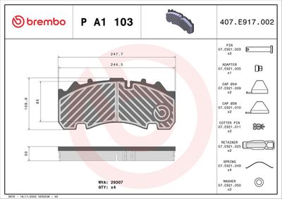 Brake Pad Set, disc brake BREMBO P A1 103