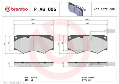 Brake Pad Set, disc brake BREMBO P A6 005