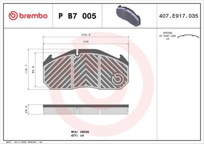 Brake Pad Set, disc brake BREMBO P B7 005