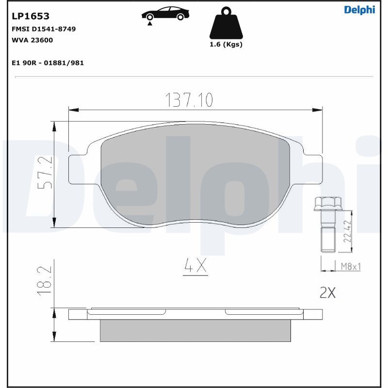 DELPHI LP1653 Brake Pad Set, disc brake