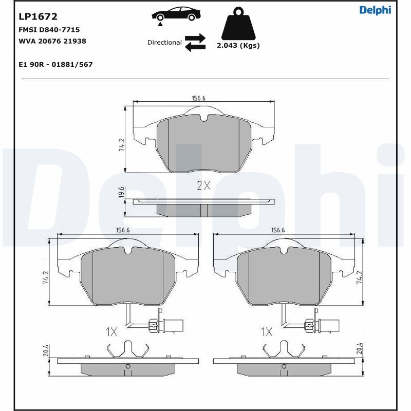 DELPHI LP1672 Brake Pad Set, disc brake