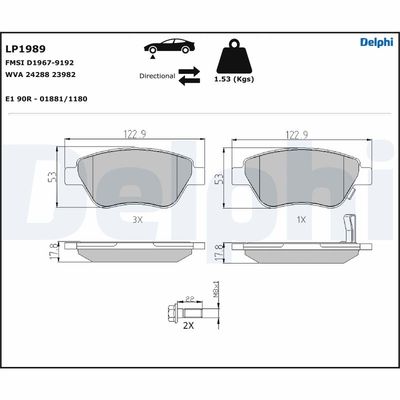 Brake Pad Set, disc brake DELPHI LP1989