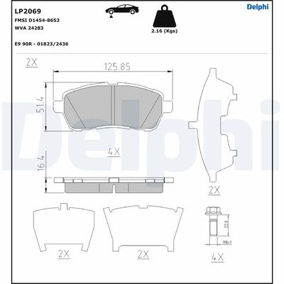 Brake Pad Set, disc brake DELPHI LP2069