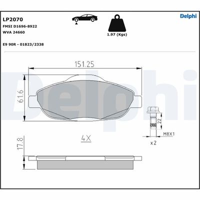 Brake Pad Set, disc brake DELPHI LP2070