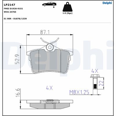 Brake Pad Set, disc brake DELPHI LP2147