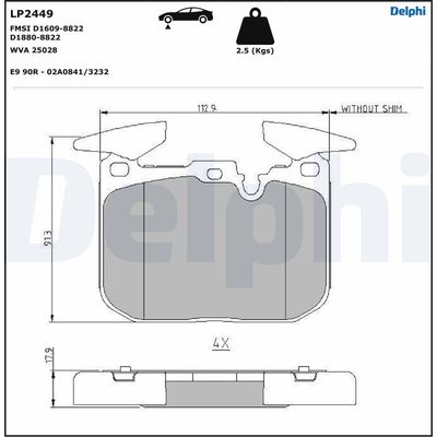 Brake Pad Set, disc brake DELPHI LP2449