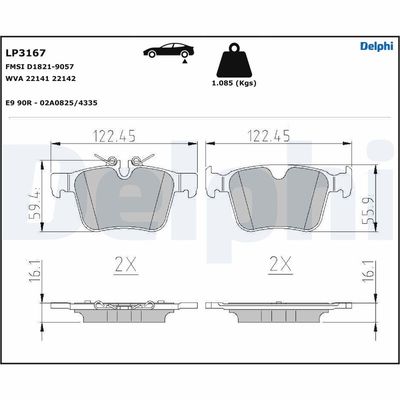 Brake Pad Set, disc brake DELPHI LP3167