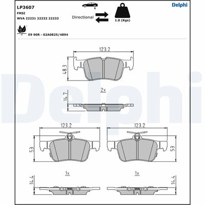 Brake Pad Set, disc brake DELPHI LP3607