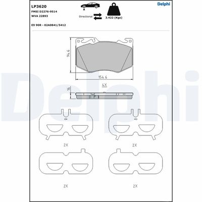 Brake Pad Set, disc brake DELPHI LP3620