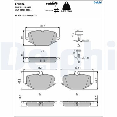 Brake Pad Set, disc brake DELPHI LP3622