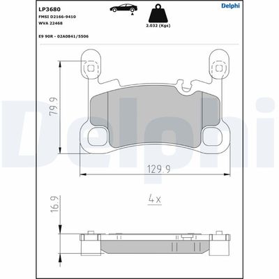 Brake Pad Set, disc brake DELPHI LP3680