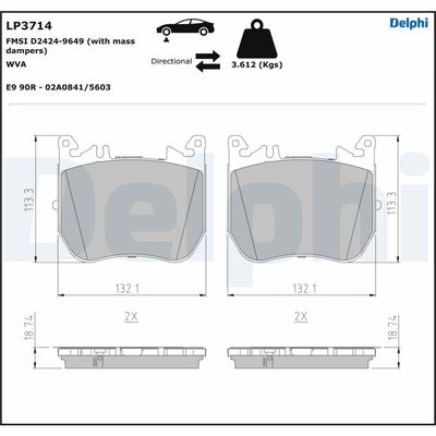 Brake Pad Set, disc brake DELPHI LP3714