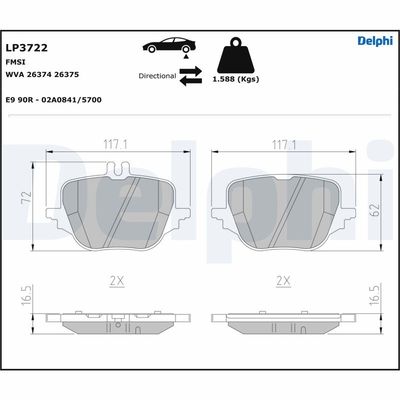 Brake Pad Set, disc brake DELPHI LP3722