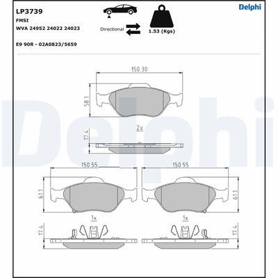 Brake Pad Set, disc brake DELPHI LP3739