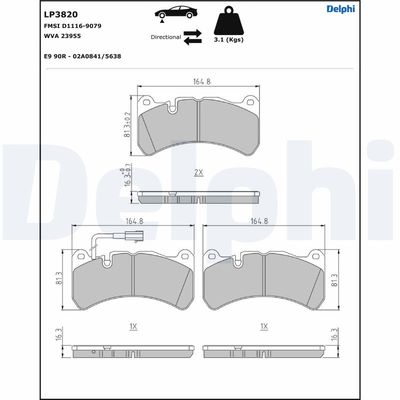 Brake Pad Set, disc brake DELPHI LP3820