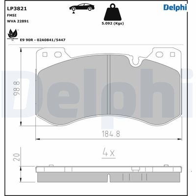 Brake Pad Set, disc brake DELPHI LP3821