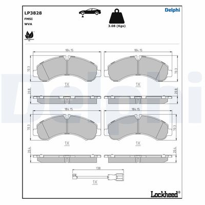 Brake Pad Set, disc brake DELPHI LP3828