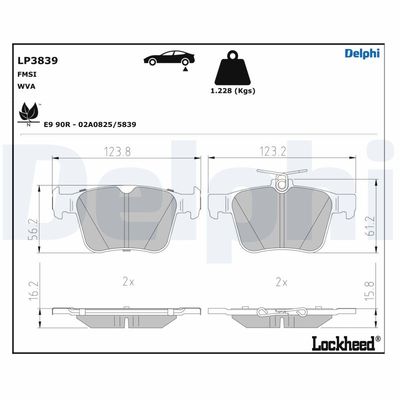 Brake Pad Set, disc brake DELPHI LP3839