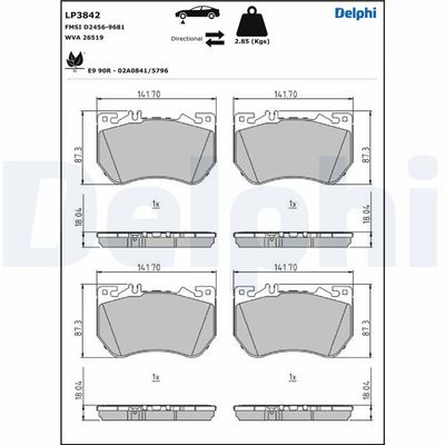 Brake Pad Set, disc brake DELPHI LP3842