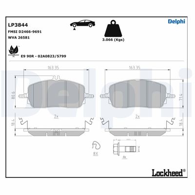 Brake Pad Set, disc brake DELPHI LP3844