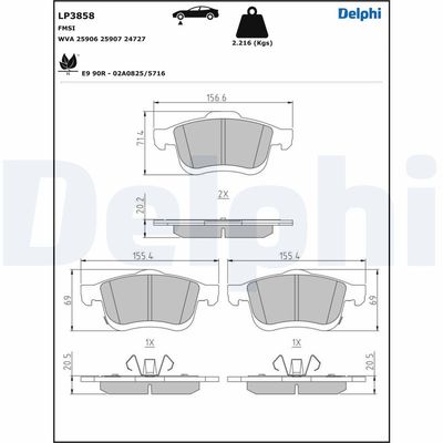 Brake Pad Set, disc brake DELPHI LP3858