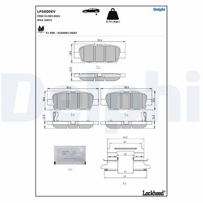 Brake Pad Set, disc brake DELPHI LP5000EV