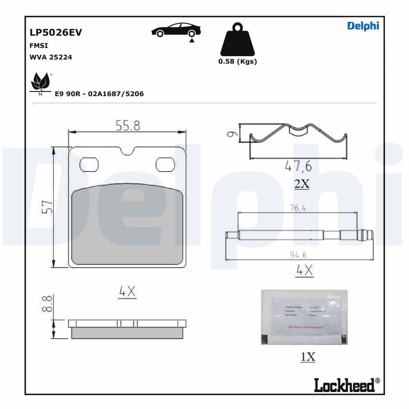 DELPHI LP5026EV Brake Pad Set, disc parking brake