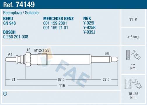 FAE 74149 Glow Plug