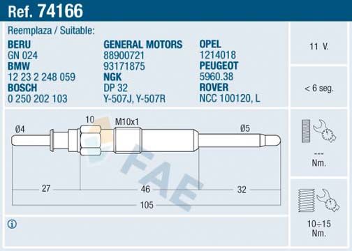 FAE 74166 Glow Plug