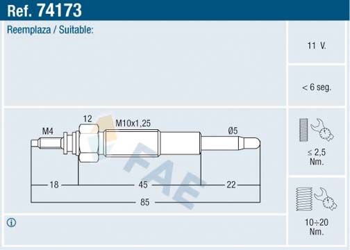 FAE 74173 Glow Plug