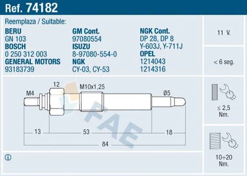 FAE 74182 Glow Plug